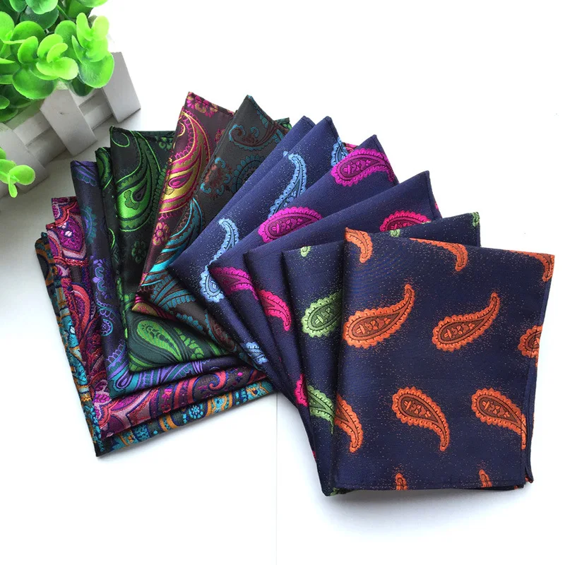 25*25cm New Paisley Cashew Polyester Pocket Square for Groom Man Business Party Wedding Dress Suit Handkerchief