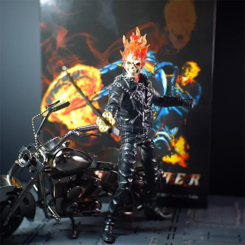 Marvel Ghost Rider 9 Inch Skull Flame Motorcycle Luminous Action Figures Man Boy Toy Alloy Motorcycle Joints Can Move Gift