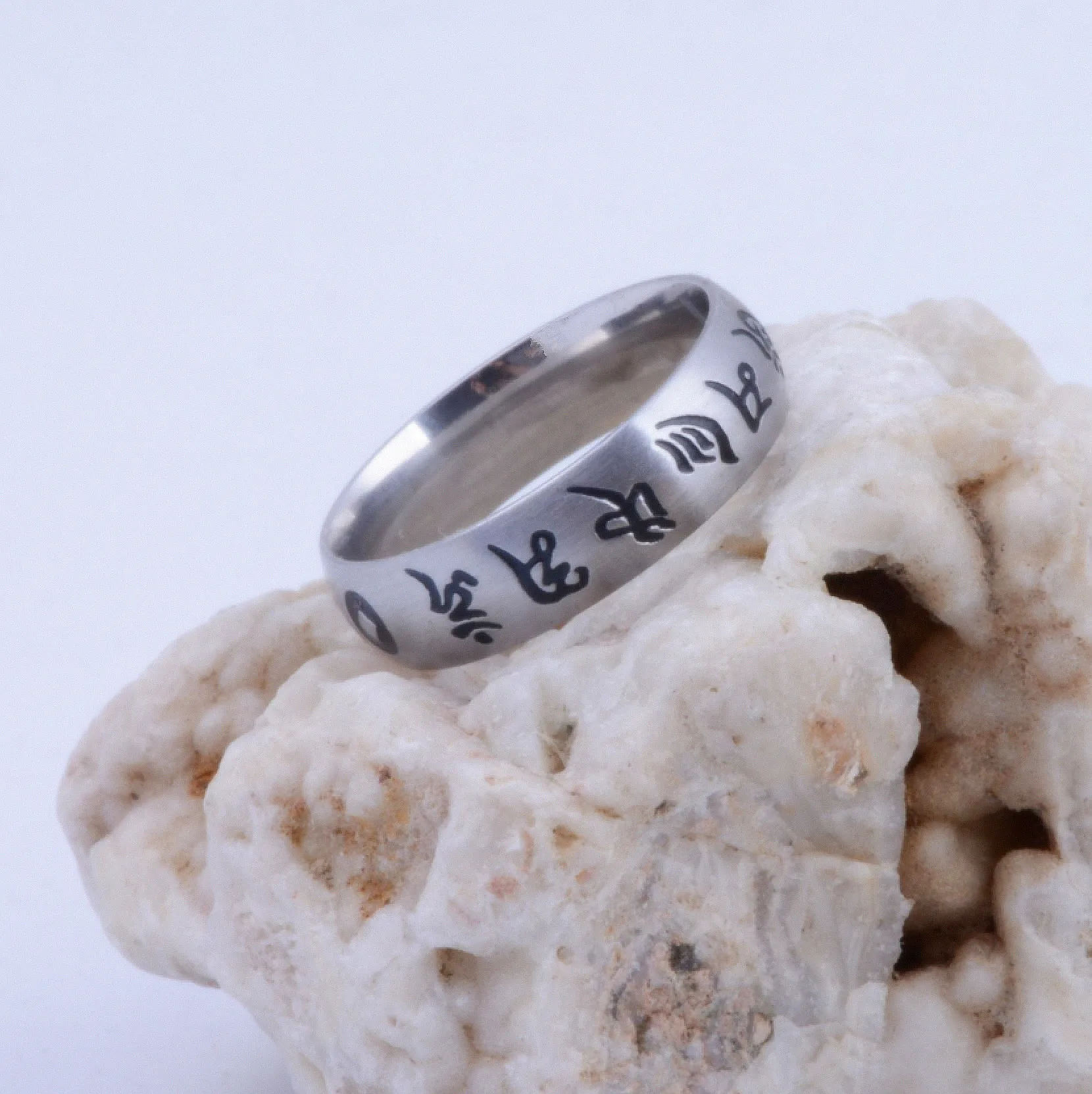 Tibetan Titanium Steel OM Mani Padme Hum Amulet Ring
