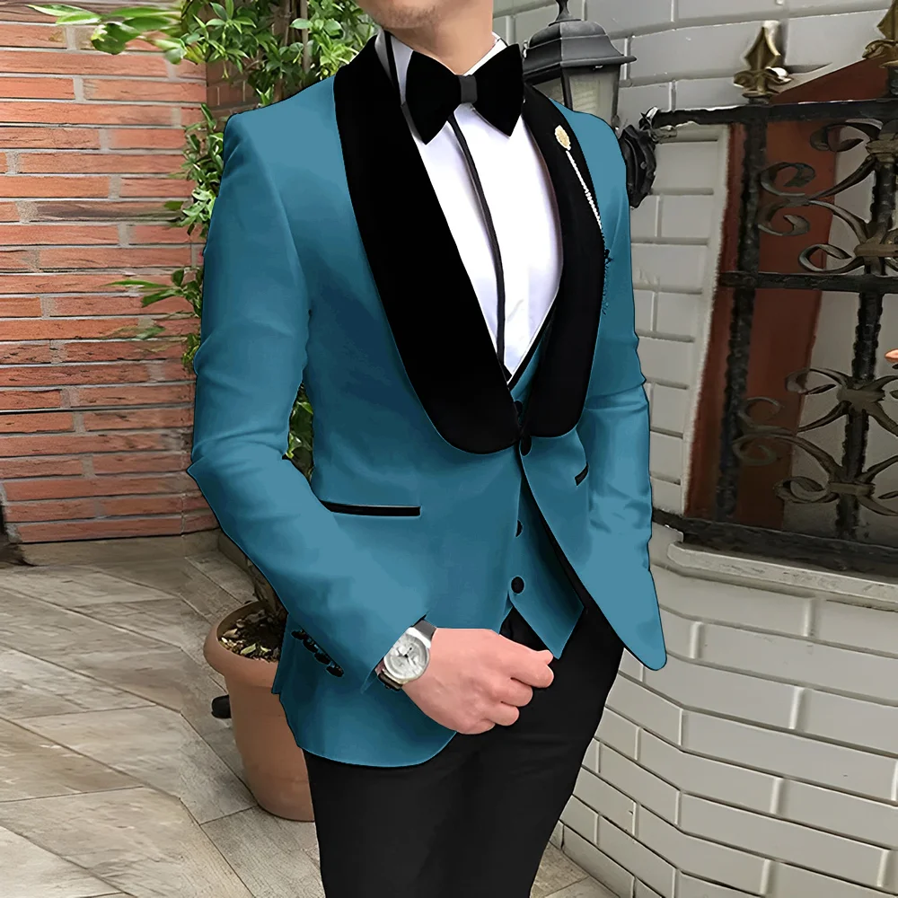 Elegant Men\'s White Suit 3 Piece Suit Wedding Tuxedo Velvet Collar Jacket Pants Vest Bow Tie Formal Groom\'s Party Blazer Custom