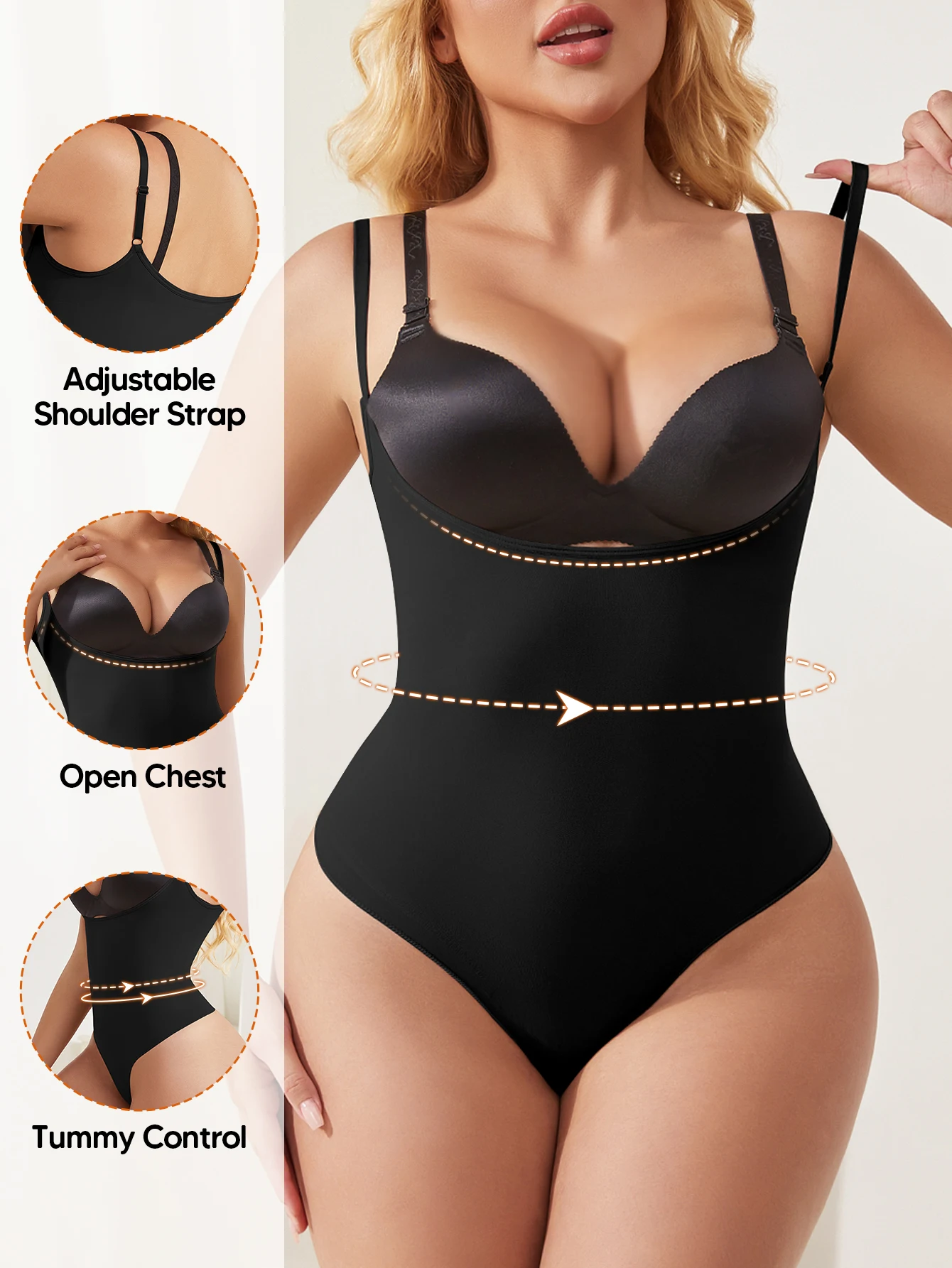 

Корректирующее белье с открытой грудью, боди с контролем живота для женщин, бесшовный компрессионный формирователь тела с высокой талией