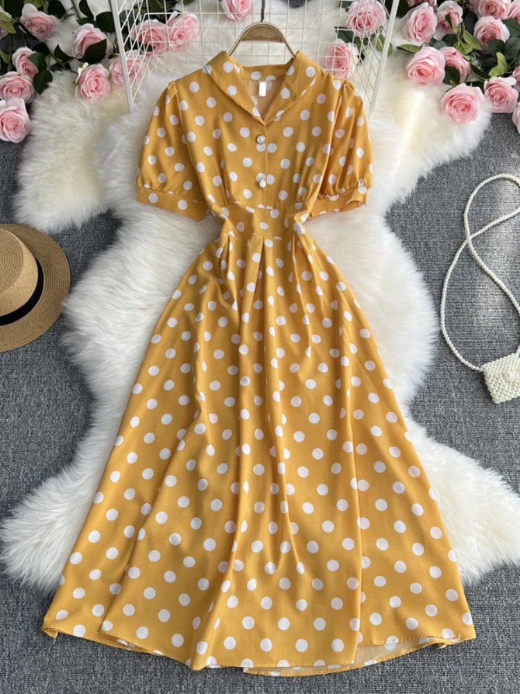 Polka Dot Dress Women's Summer 2024 new design sense V-neck French Hepburn style A-line shirtdress