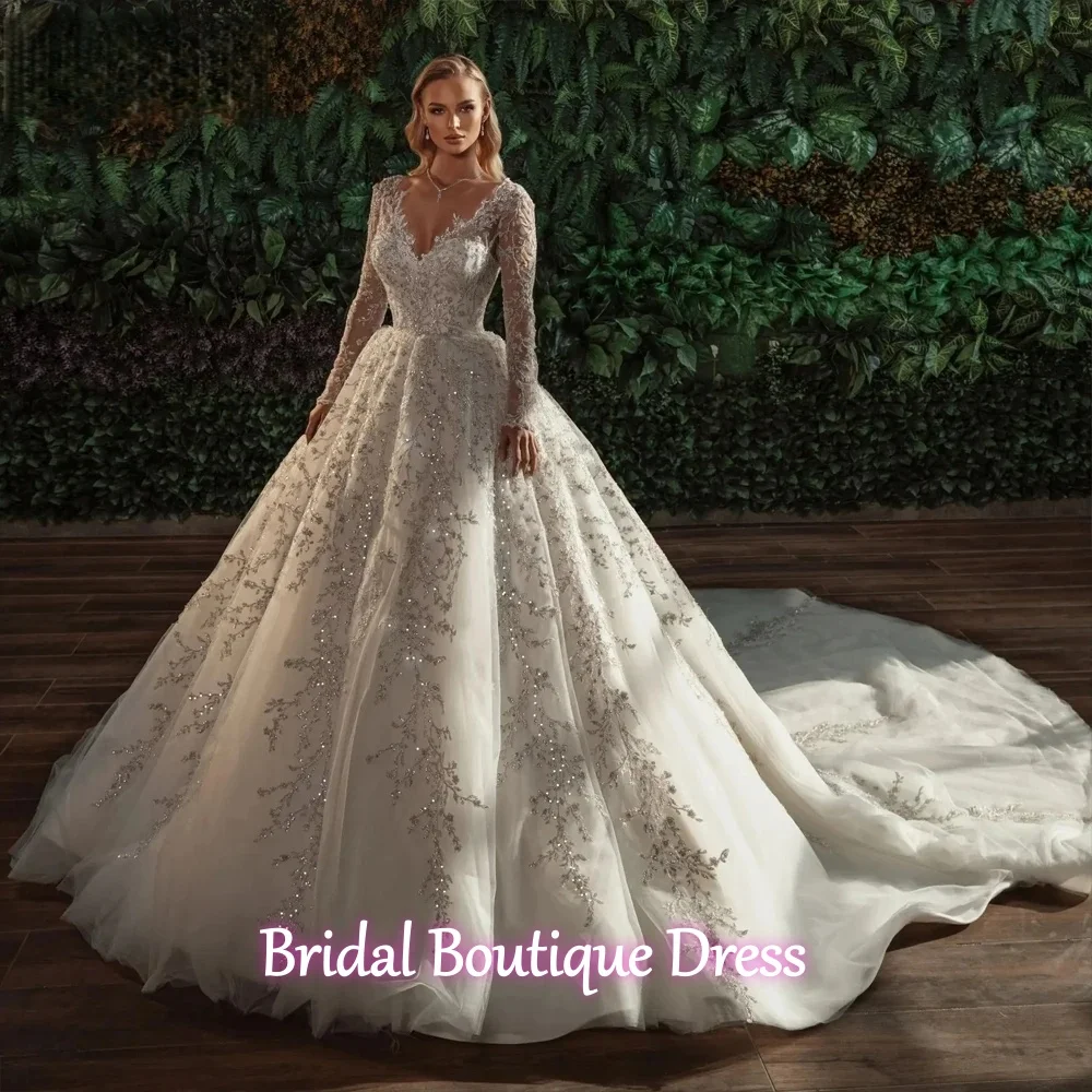 

Изысканные свадебные платья на заказ: сияющие, расшитые бисером и жемчугом, кружевные, с длинными рукавами, в стиле принцесса. Свадебные платья Vestidos De Novia.