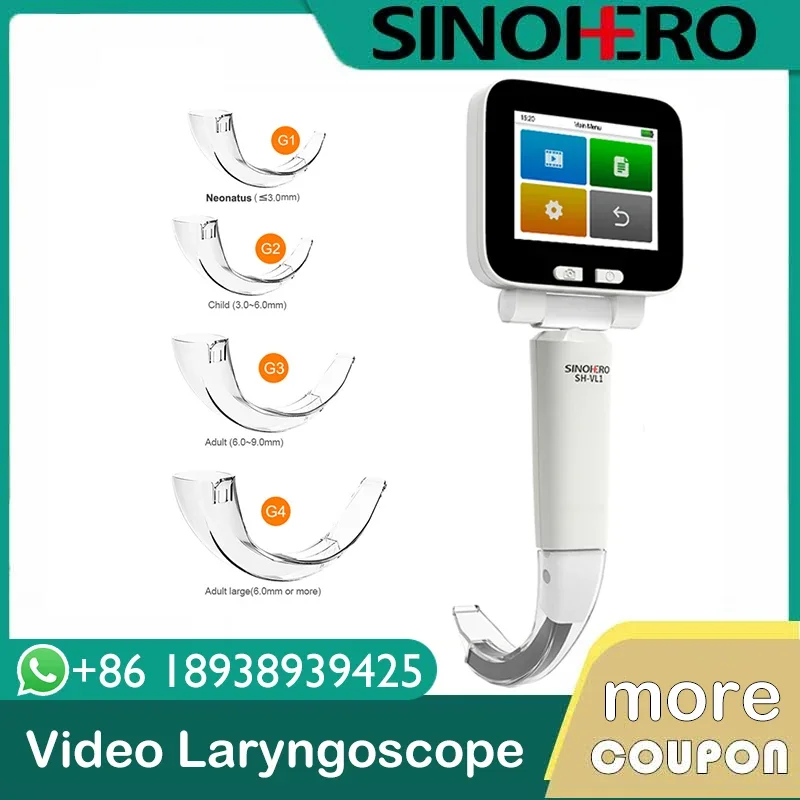 

Digital Video Laryngoscope with 4PCS Reusable Blades Neonate Child Adult Full Touch Screen Surgery intubating Flexible Miller