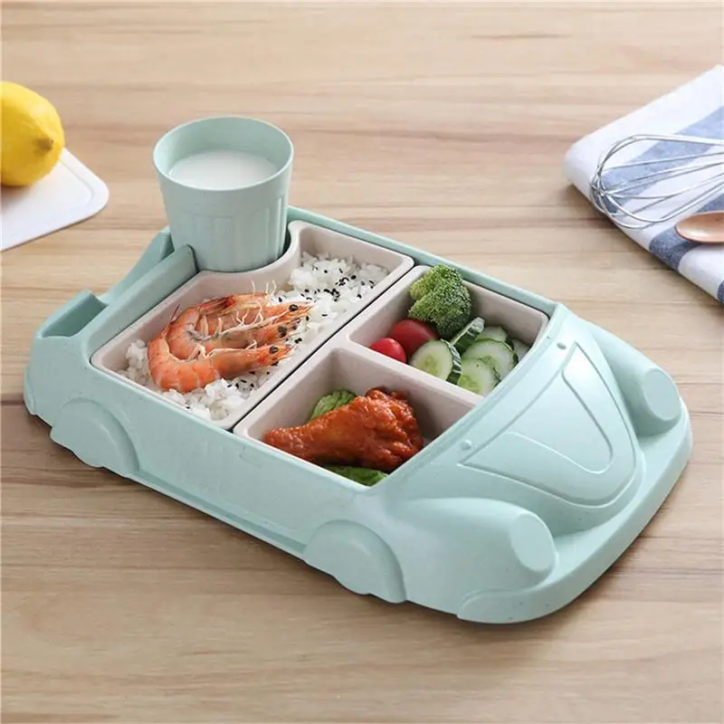 Food Grade Bamboo Fiber Baby Dishes Meal Plate Mat with Creative Grid Design for Infants Children Cartoon Style Non Toxic Dish