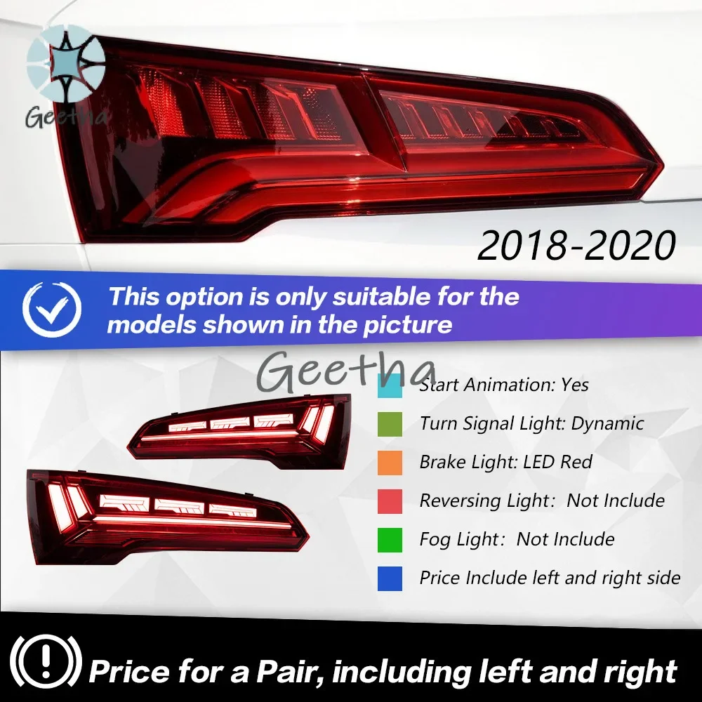 

For Audi Q5 2018-2021 Led Tail Light Dynamic Signal Animation Red Lens Stop Brake Reverse Automotive Accessories