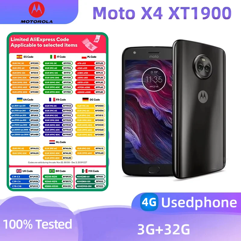 Motorola Moto X4 4g XT1900 SmartPhone CPU Snapdragon 630 5.2 inches Screen 3000mAh 12MP Camera Original Used Phone