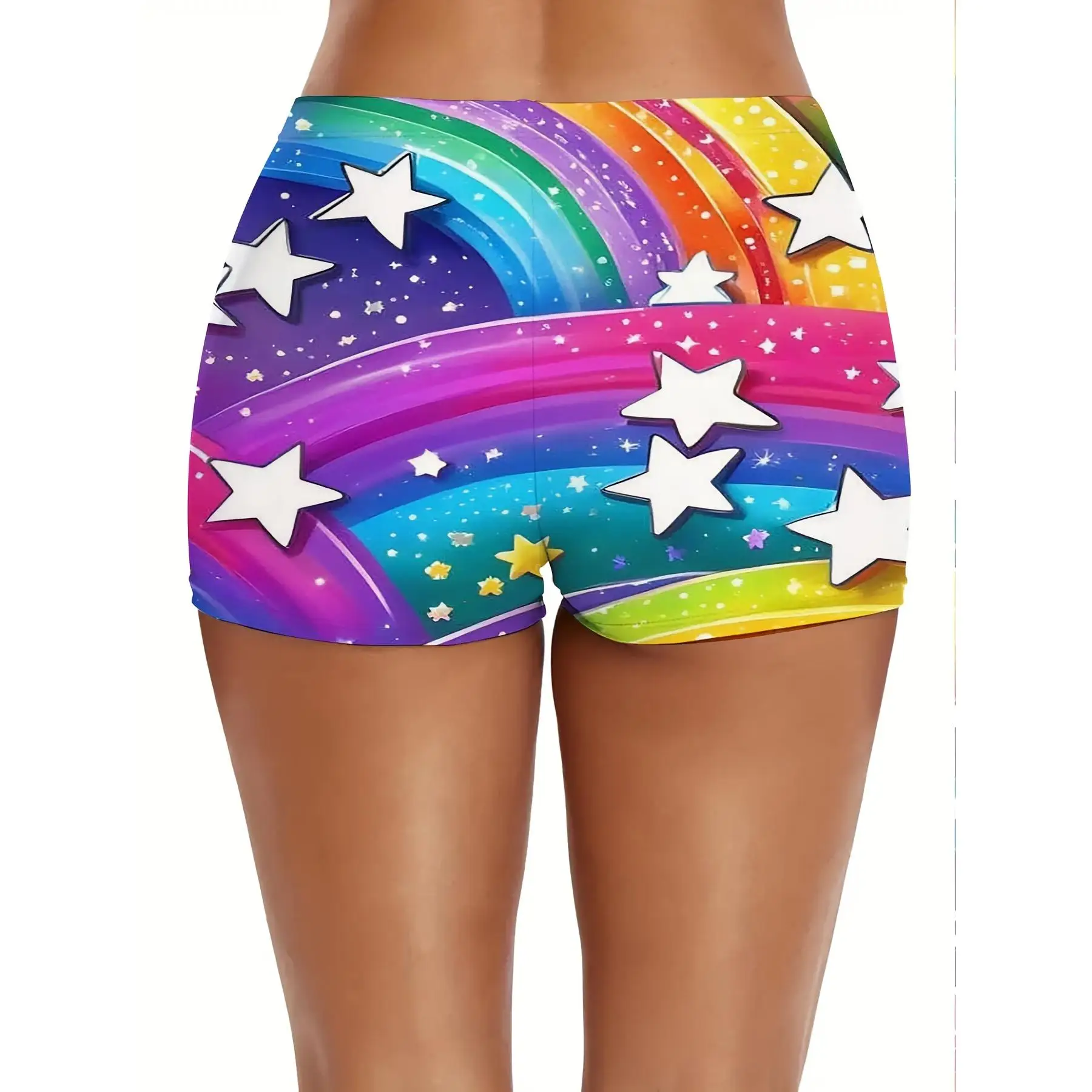 

Женские леггинсы больших размеров с радужными звездами на день Святого Валентина, повседневная одежда, шорты для девочек