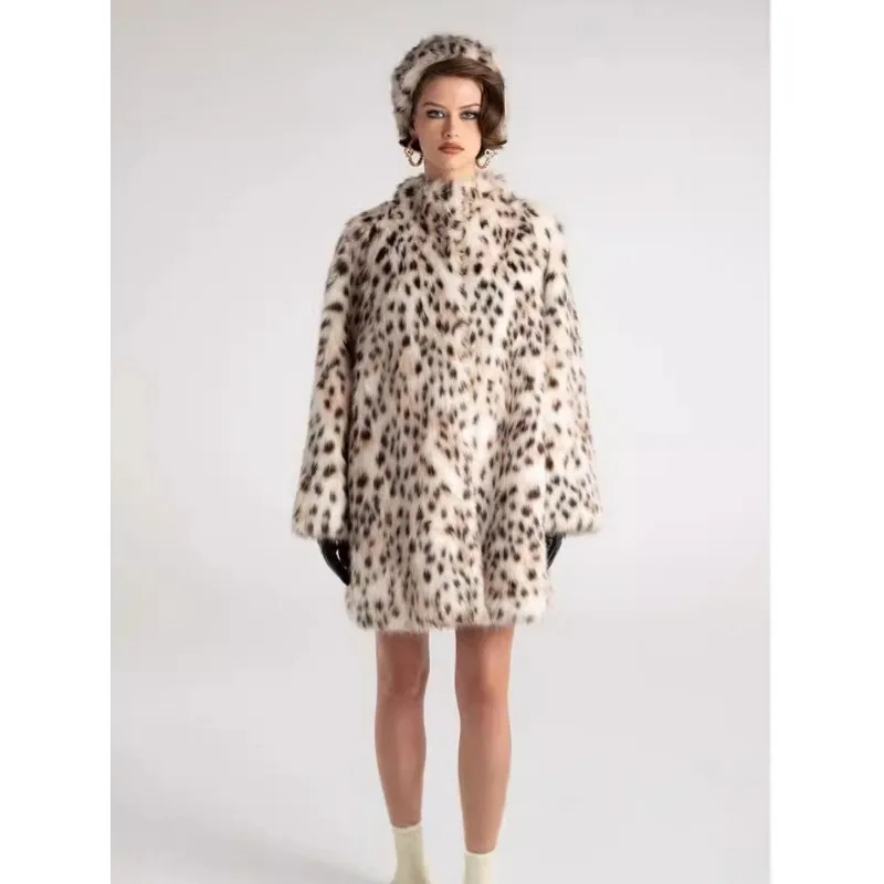แฟชั่นเลดี้เสื้อขนสัตว์ WARM Faux FUR Coat ผู้หญิงฤดูหนาวหนาเสื้อสเวตเตอร์ถักชุดเสือดาวพิมพ์เสื้อแจ็คเก็ตเกาหลีหลวม