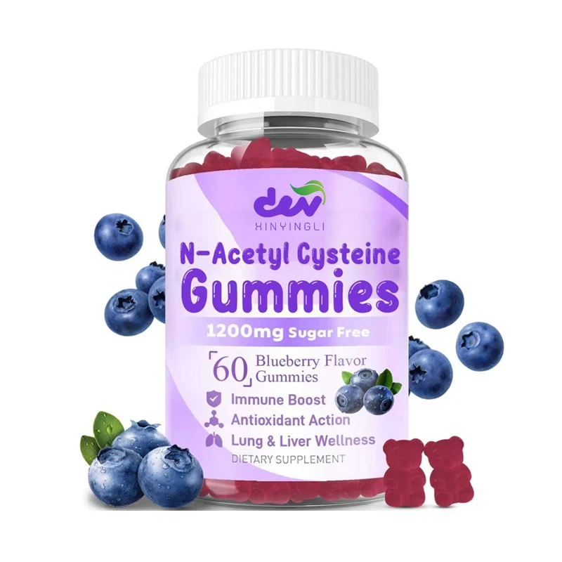 

Жевательные конфеты NAC 1200 мг, для здоровья печени, антиоксиданты и поддержка иммунной системы, без сахара, со вкусом черники, 60 штук.