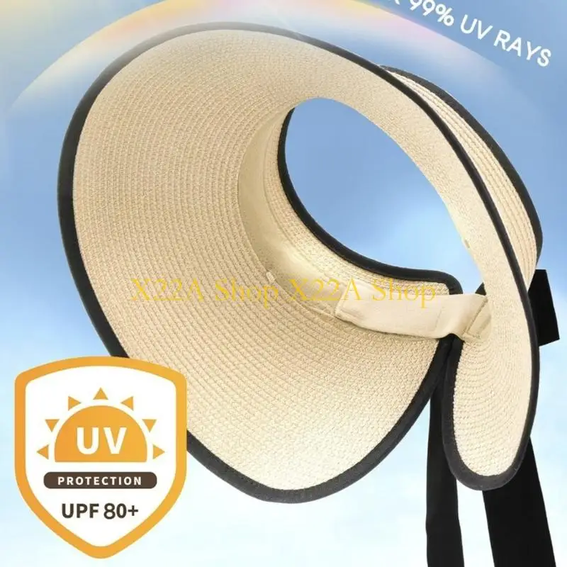 Unique Oversized Open Top Sun Hat Wide Brimmed Straw Hat For Women Cycling Walking Wear