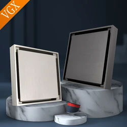 VGX Invisible Floor Drain Valve Cover Shower Trap Drains Backflow Preventer For Kitchen Bathroom Brass Square Anti-Odor 100X100