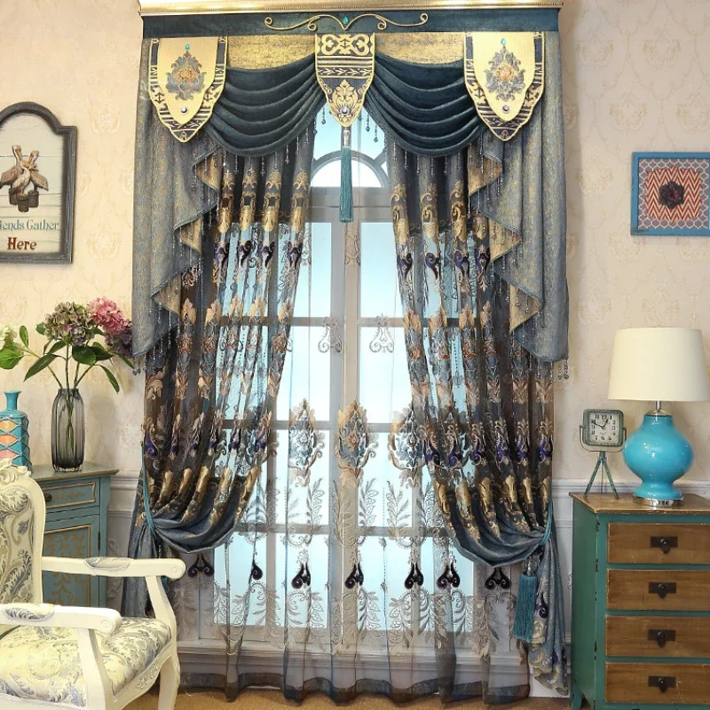 High-grade Curtains for Living Dining Room Bedroom European Hollow Chenille Atmospheric Water-soluble Embroidery Flowers