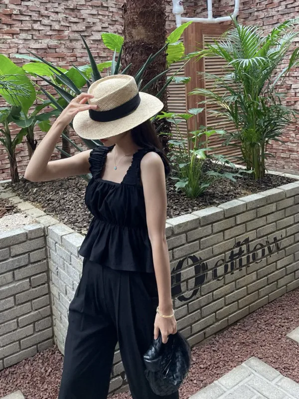

Chic Pleated Vest Top Women's Summer 2025 New Small Doll Vest Ele irt Commute Loose Fit Svel Pure Color