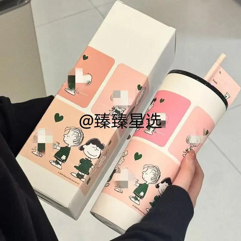 อะนิเมะ Kawaii 2025 ใหม่ Snoopy น่ารักการ์ตูนหลอดสแตนเลสเหมาะสําหรับถ้วยสาวการ์ตูนดื่มขวดของขวัญ