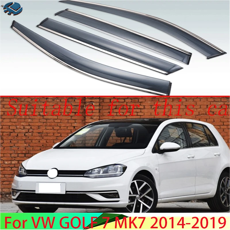 

For VW GOLF 7 MK7 2014-2019 Plastic Exterior Visor Vent Shades Window Sun Rain Guard Deflector 4pcs 2015 2016 2017 2018