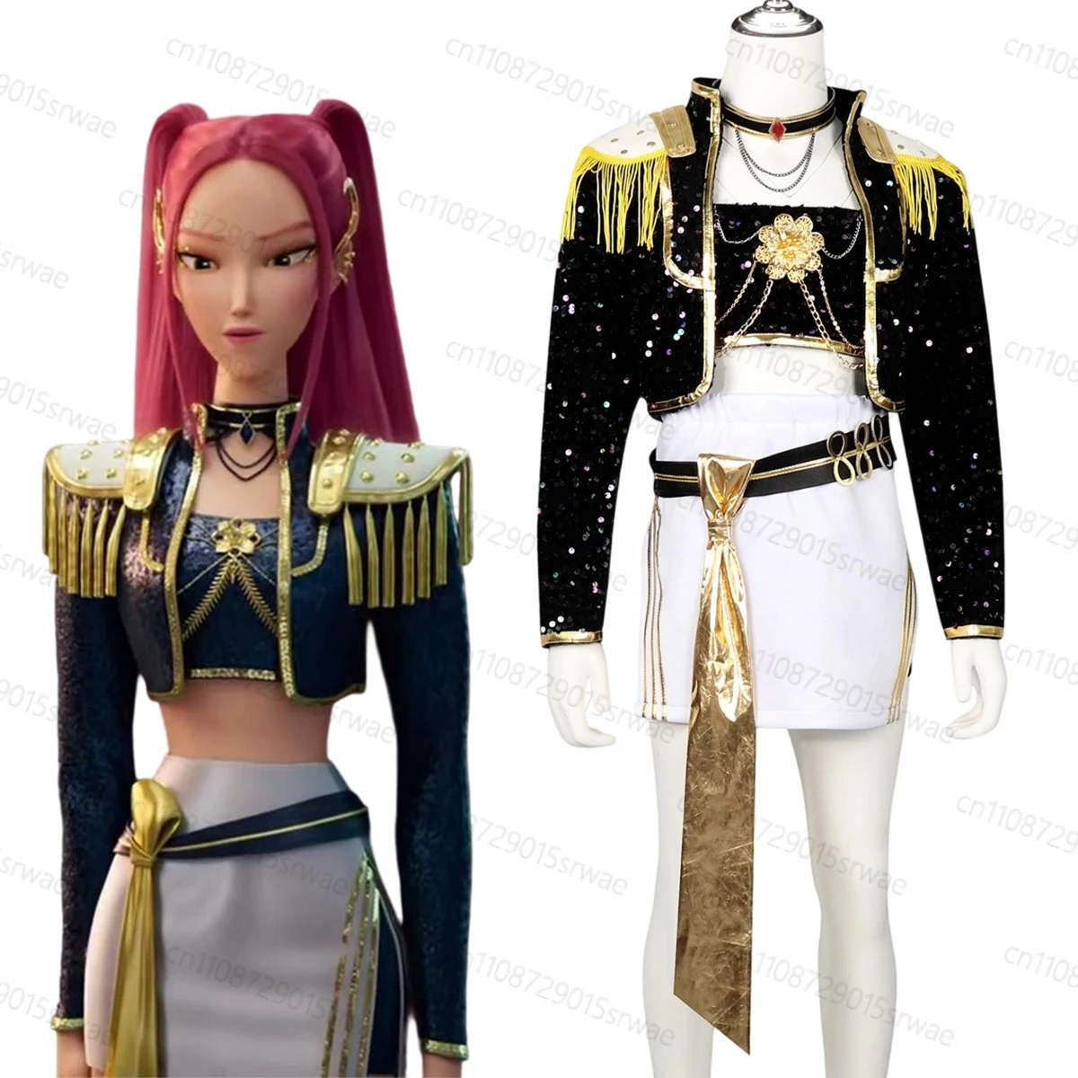 

Kids Kpop Demon Hunters Mira Cosplay Costume Black Golden set Children's Girl idol role-playing costume Party Stage Clothing