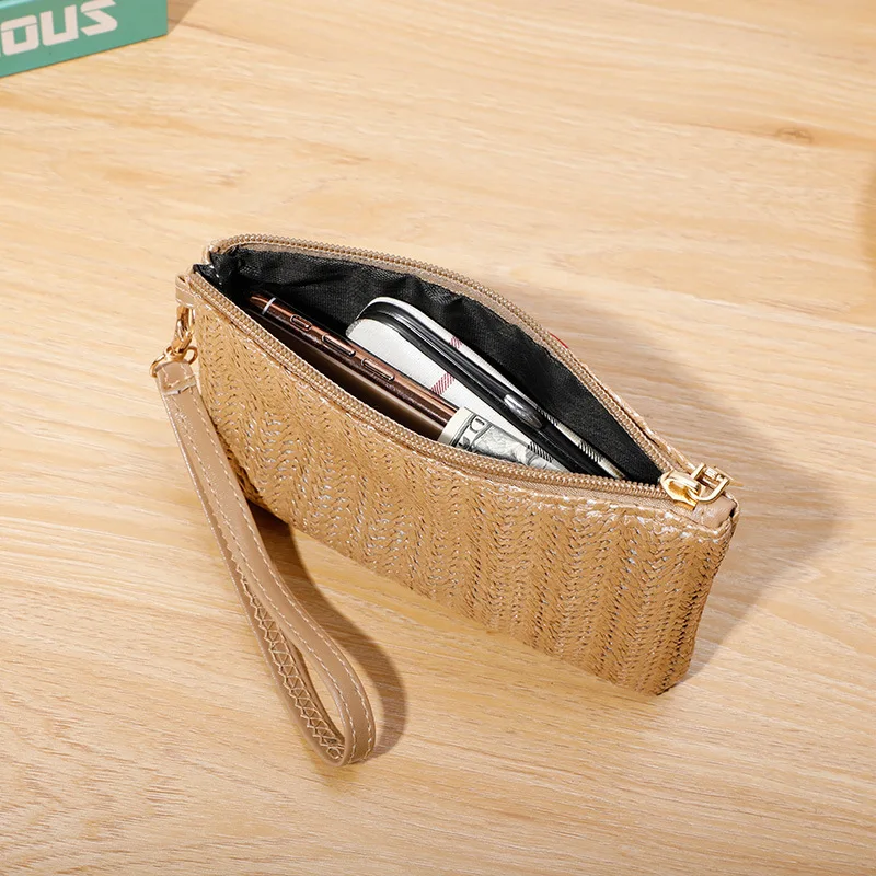 

Mobile phone bag for women 2025 new mid to long grass woven handbag hot selling woven mobile phone wallet