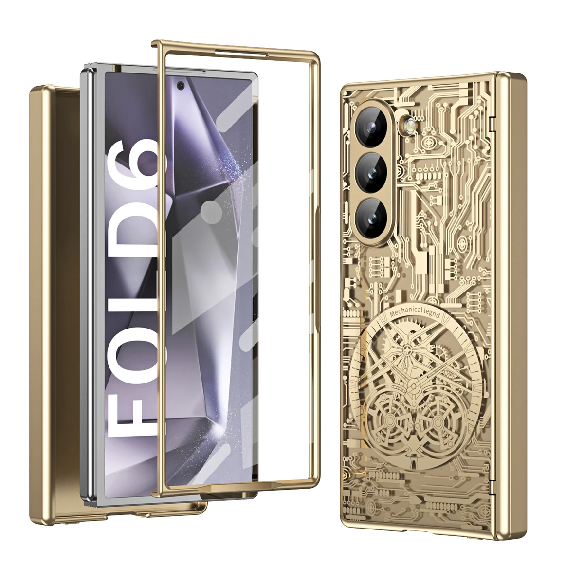 

Luxury Texture Trendy Design Electroplated Craft Hinge Protection Tempered Glass Shockproof Cover for Samsung Z Fold 7 6 5 4 3 2