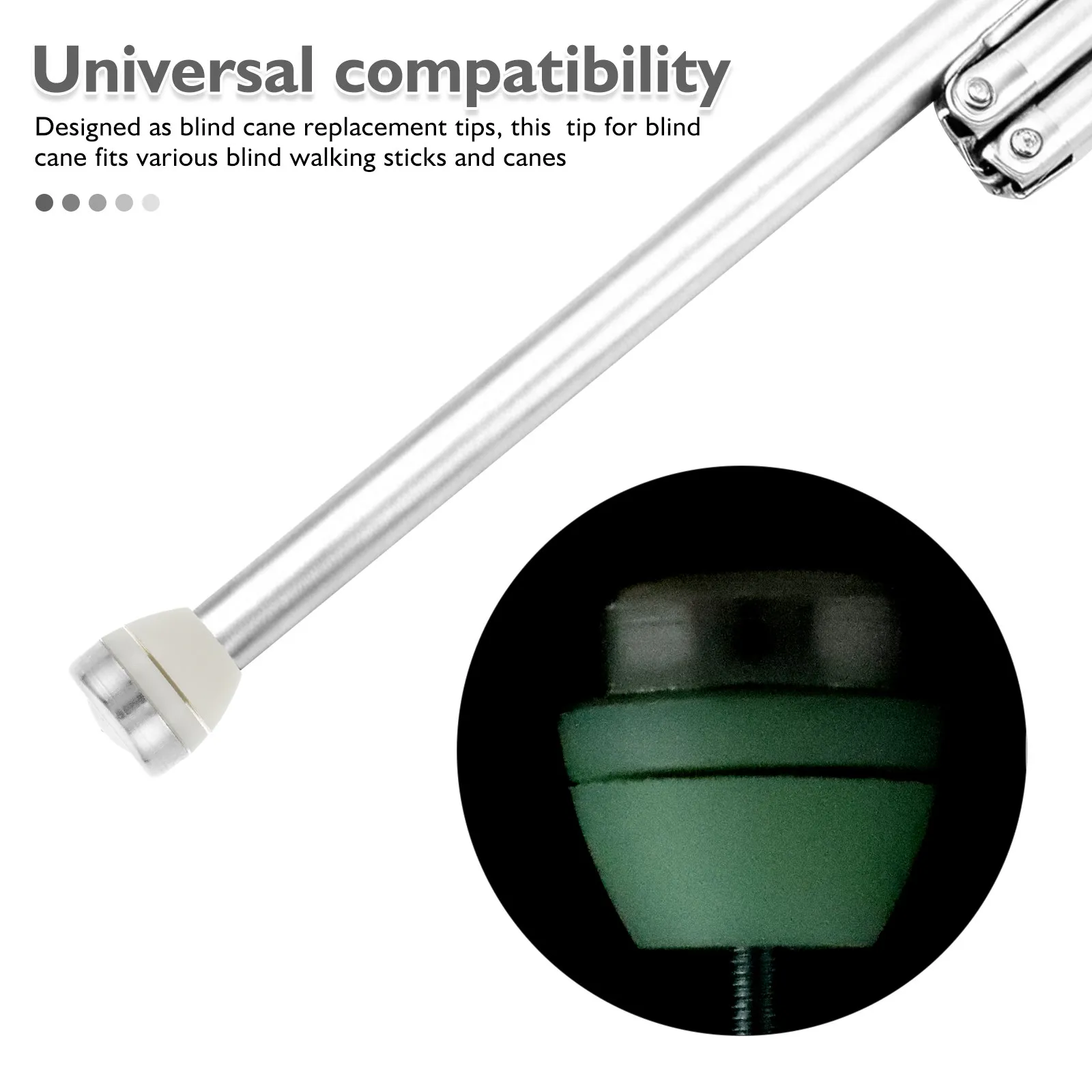 Luminous Blind Cane Tip Replacement Rolling Ball Glow in The Dark Walking Stick End Night Safety Walking Stick Accessory Tip