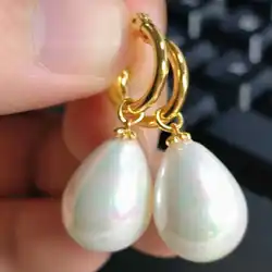 14X16mm White Shell pearl Dangle Earrings 14K Wedding FOOL'S DAY Women Thanksgiving  VALENTINE'S DAY Jewelry Easter