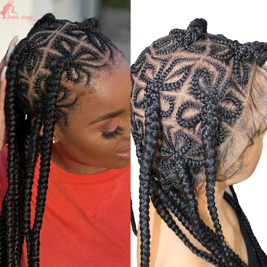 

Синтетические кружевные плетеные парики с бабочками для чернокожих женщин, косички без узлов, косички, парик с детскими волосами, косички с цветком богини