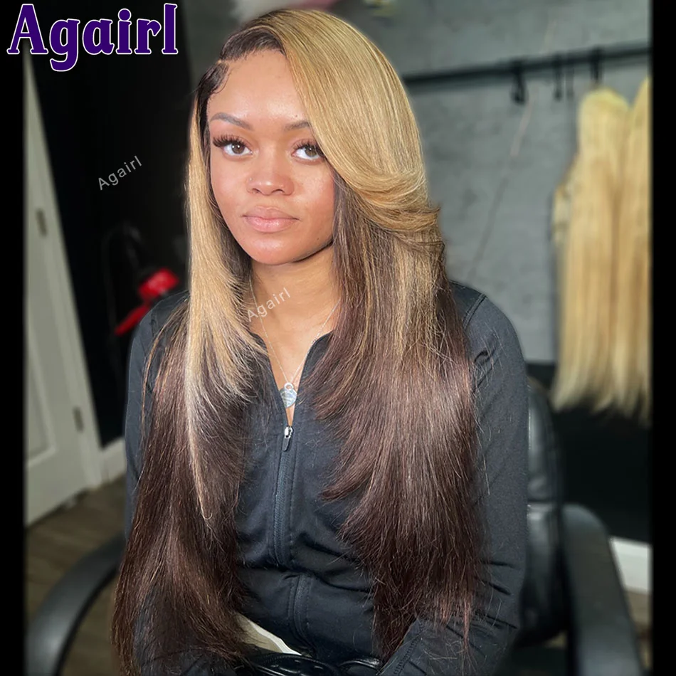 

Ombre Blonde Brown Straight Human Hair Wigs 13x4 13x6 Lace Frontal Wig Pre Plucked Ready Go 6X4 Lace Closure Hair Wigs For Women