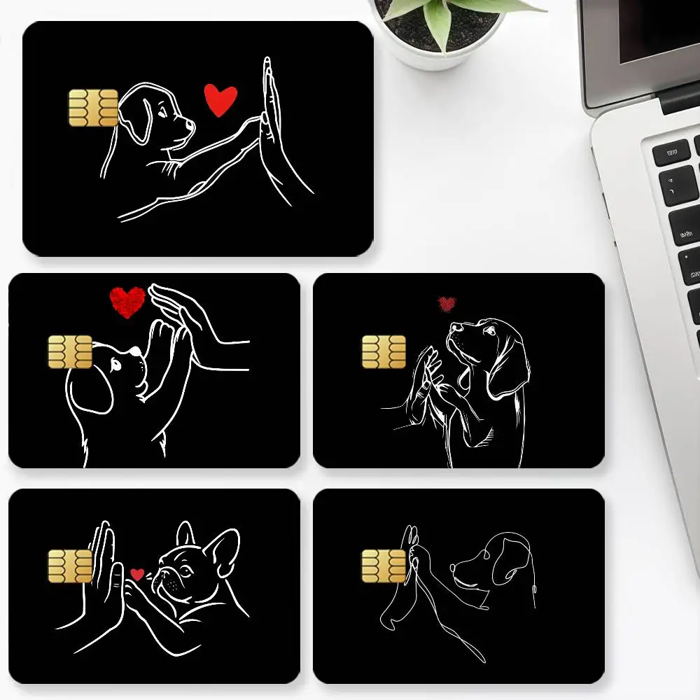Dog High-Five Black Line Credit Card for Bank Debit Decorative Protection 4PCS Anti-scratch Waterproof Stickers Bus Subway