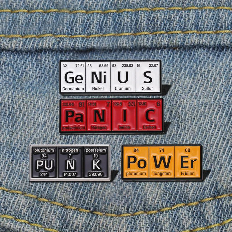 S Punk Pines Lapel Badges Subject Jewelry Gift for students Friends Chemical Element Enamel  Brooch Custom PO W ER GE NI U