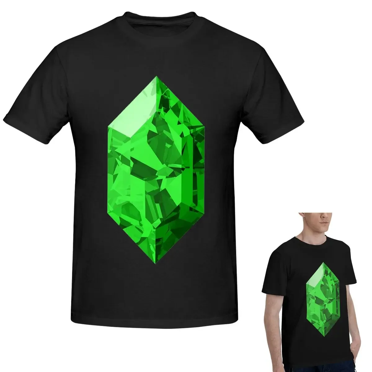 100% Cotton Green Rupee Shattered Crystal T-Shirt Men's Fashion Oversized T Shirt Men O-Neck Summer Shirts Tops S-6XL