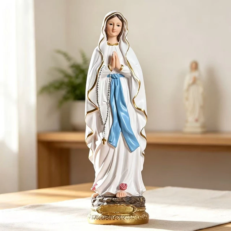 Our Lady of Lourdes Statue 30cm Height Hand Painted Virgin Mary Figurine Roman Catholic Religious Home Decor Ornament Crafts