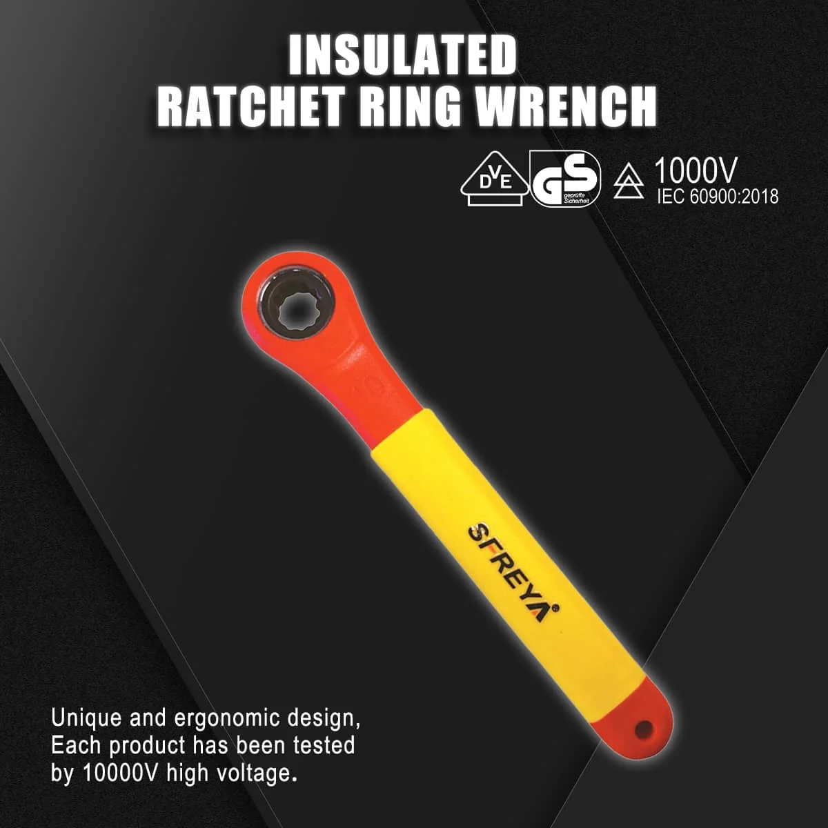 SFREYA S624B Insulated Ratchet Spanner,Ratchet Box Wrench,1000V High Strength Insulation,6-24mm,Anti-slip,For Electrician