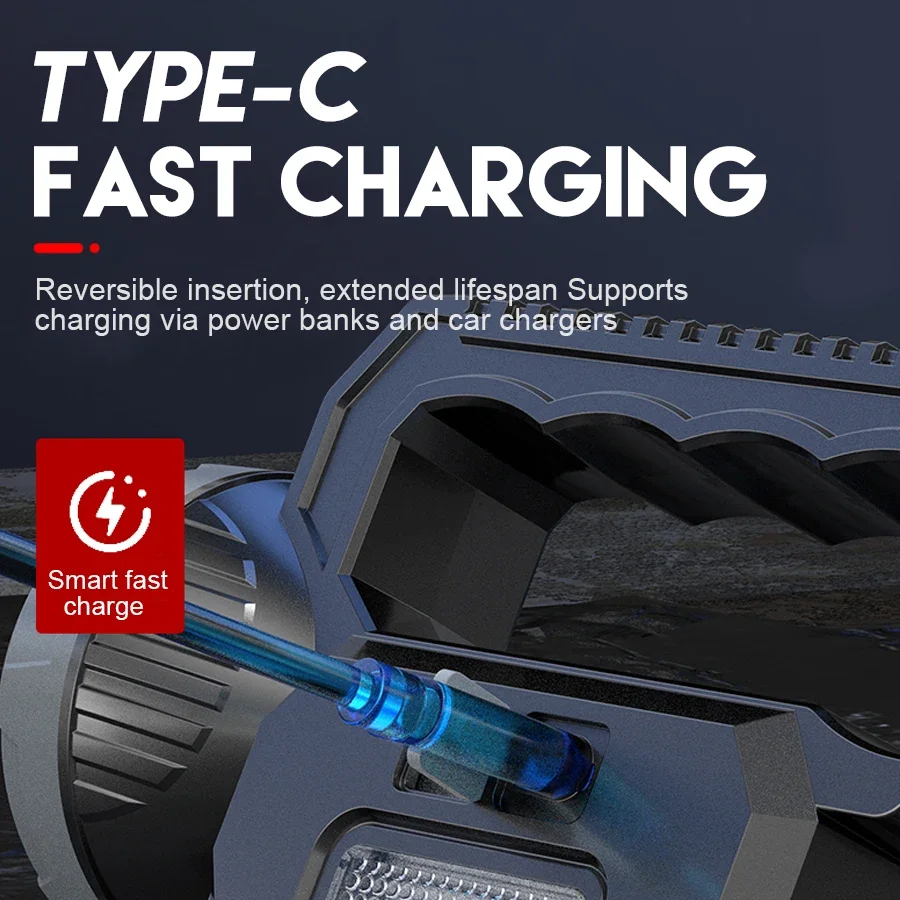 Solar Camping Lantern Long Range Outdoor Camping Searchlight Handheld Spotlight Torch Emergency Light Waterproof COB Hiking Lamp