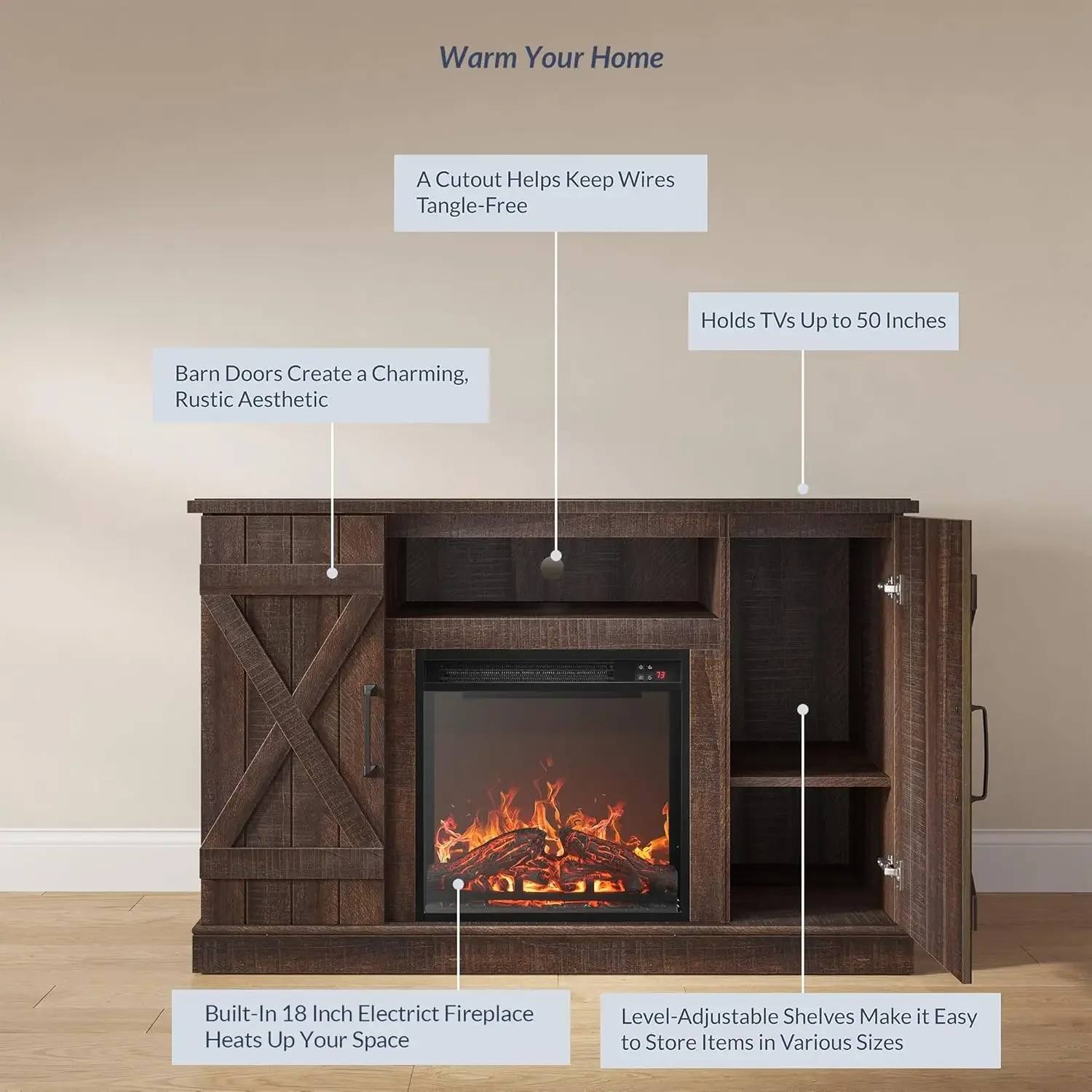 TV Stand Media Entertainment Center Console Table with Open Storage Shelves & Cabinets
