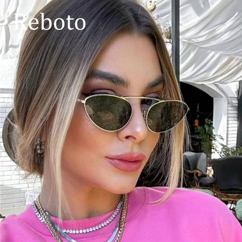 Small Metal Frame Cat Eye Sunglasses for Women Fashion Brand Sexy Triangle Women's Sunglasses 2024 Vintage Silver Eyewear Luxury