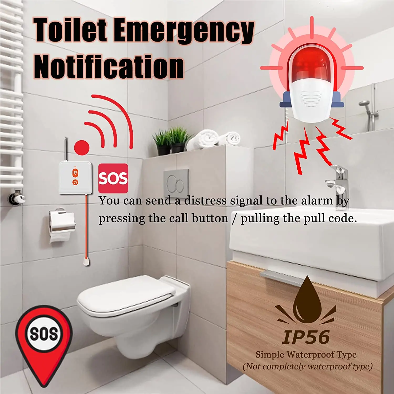 Strobe Siren Alarm Loud Outdoor SOS Alert System 1 Red Flashing Siren 1 Remote 1 Emergency Button for Store Home Hotel Security