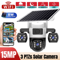 Wifi Solar Camera Three PTZ Lens 15MP Outdoor Zoom Waterproof CCTV Night VisionTwo-Way Audio Camera Mobile Tracking IP Camera