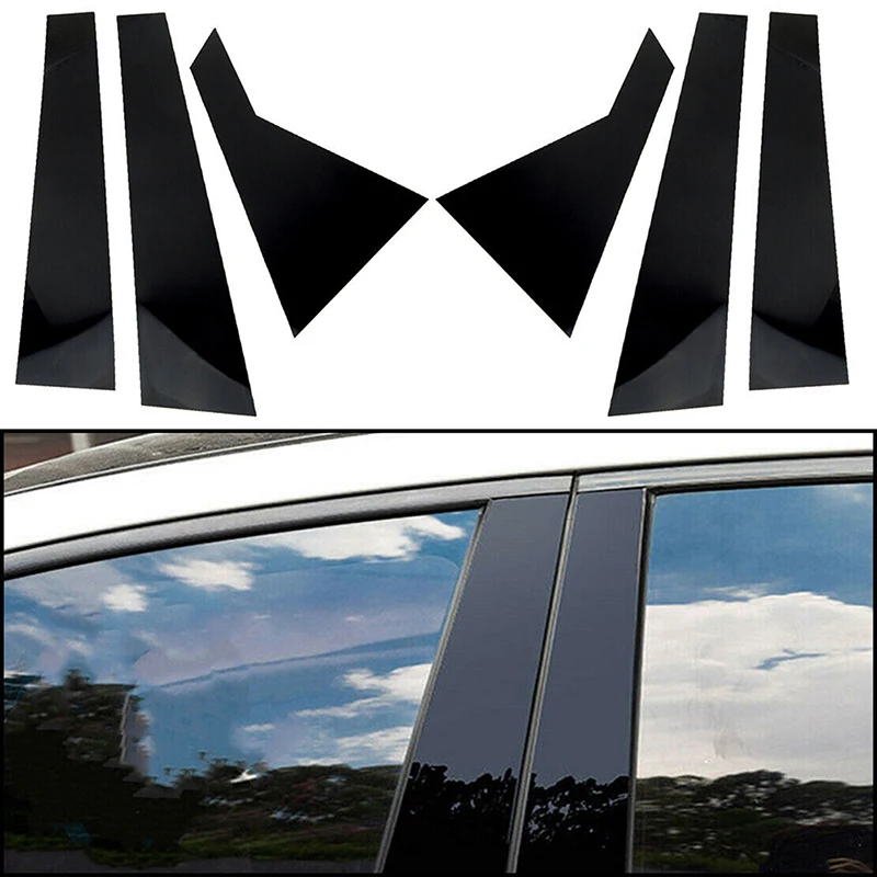 Fit For Hyundai Sonata 2015-2019 6Pcs Set Glossy Black Window Pillar Posts Door Side Trim Cover Decal Sticker Kit Car Accessory