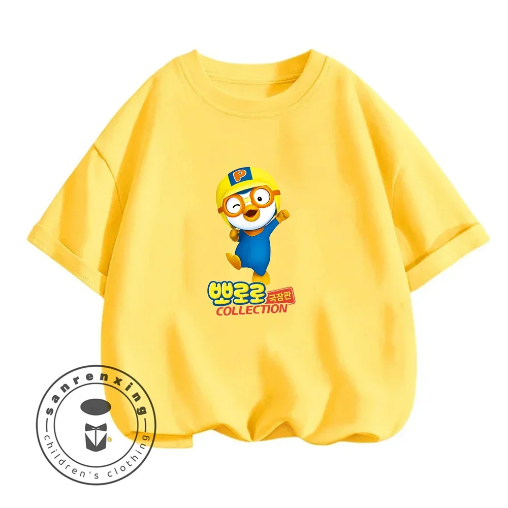 Kawaii Pororo T-shirt for Children Girl Cartoon Tees Anime Summer Top Themed Birthday Clothes O-neck Short Sleeve Gift