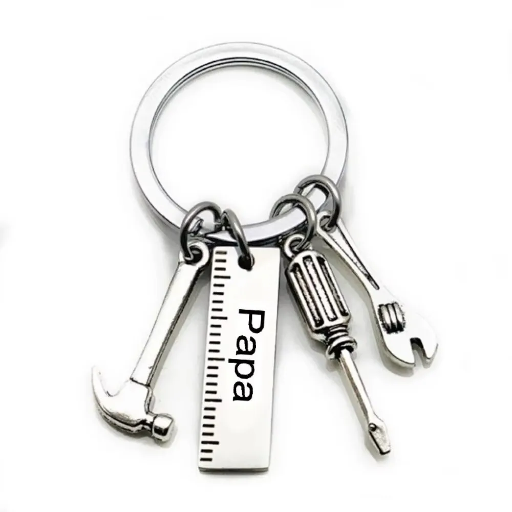 Durable Silver Dad Letters Keychain Screwdriver Hammer Wrench Keyring Letter Engraved Pendant Key Accessories Father's Day Gift