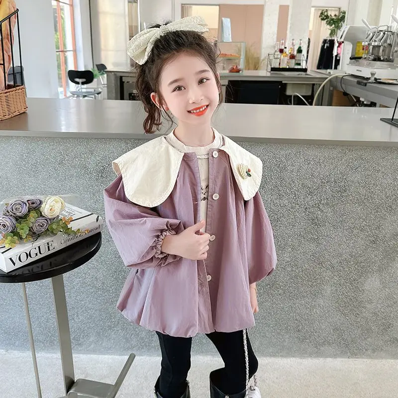 

Girls windbreaker jacket 2025 autumn new children's collision doll collar blouse baby Yangqi leisure windproof 100-150cm