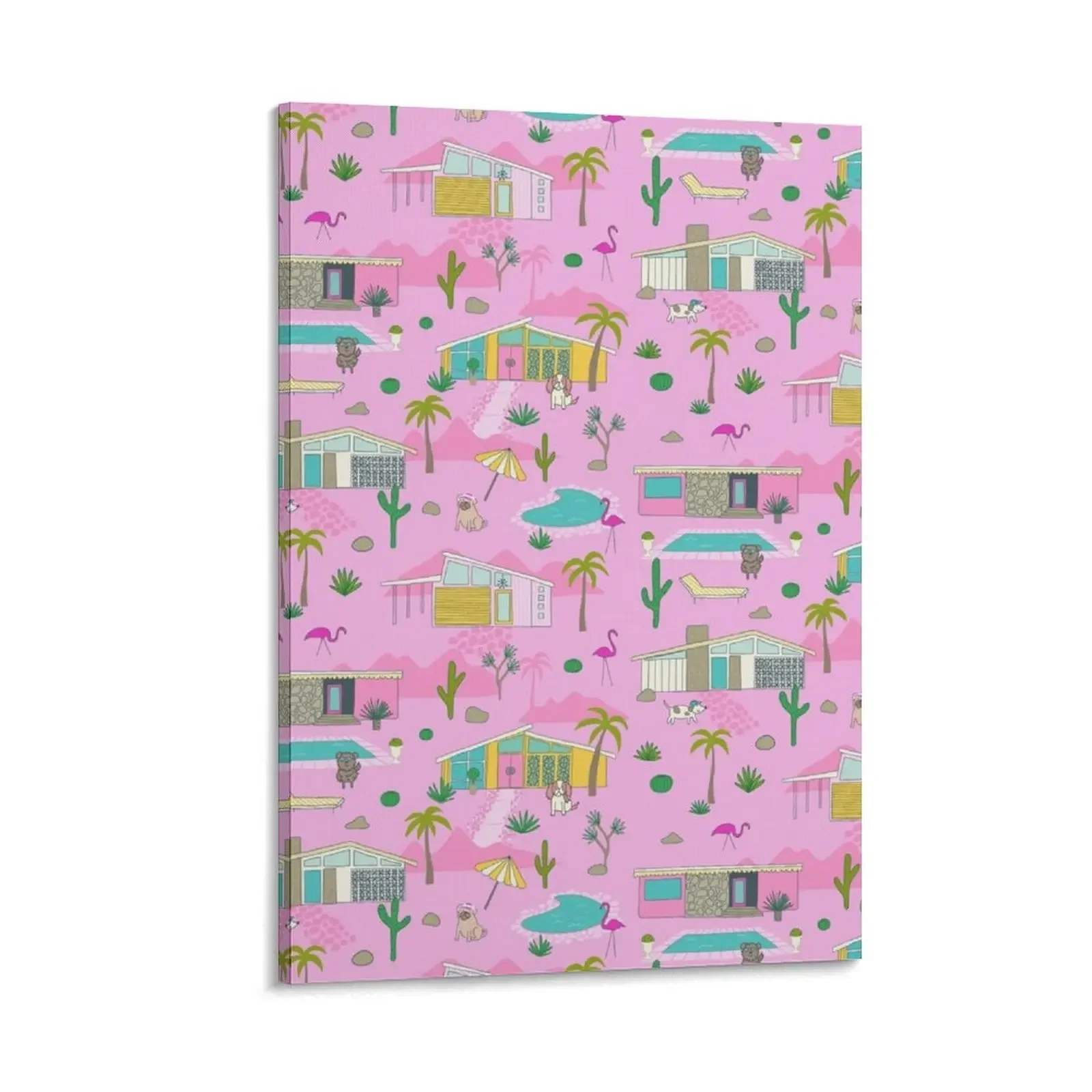 

palm springs bungalow dogs pink Canvas Painting anime room decor wallpapers home decor room decoration