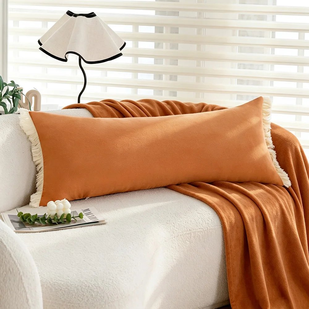 Gedämpfte Unifarben Lange Lendenkissenhülle mit Quastenkante, 35x90cm Dekorative Kissenhülle für Sofa, Couch, Bett, Wohnzimmer