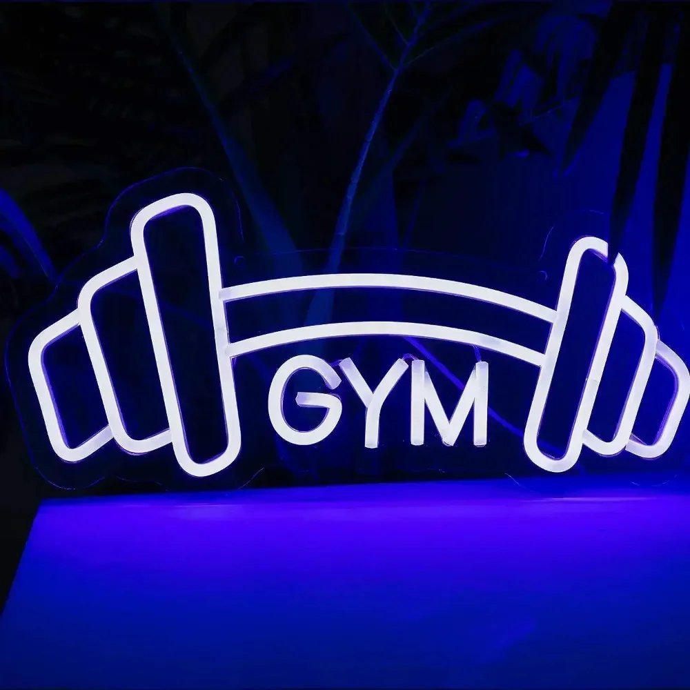 Barbell Gym Neon Sign Blue Dumbbell Shaped Neon Lights Sign for Fitness Club Decor as Gift for Teens Kids Sports Room Home Decor