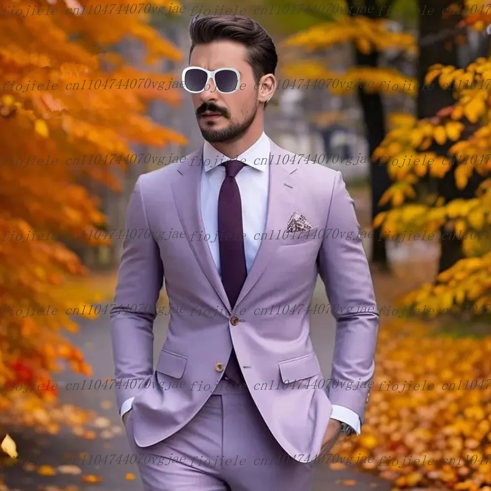 Light Purple Men Suit Customized Formal Wedding Party Groom Groomsman Business Prom Male Tuxedos 2 Piece Set Jacket Pants