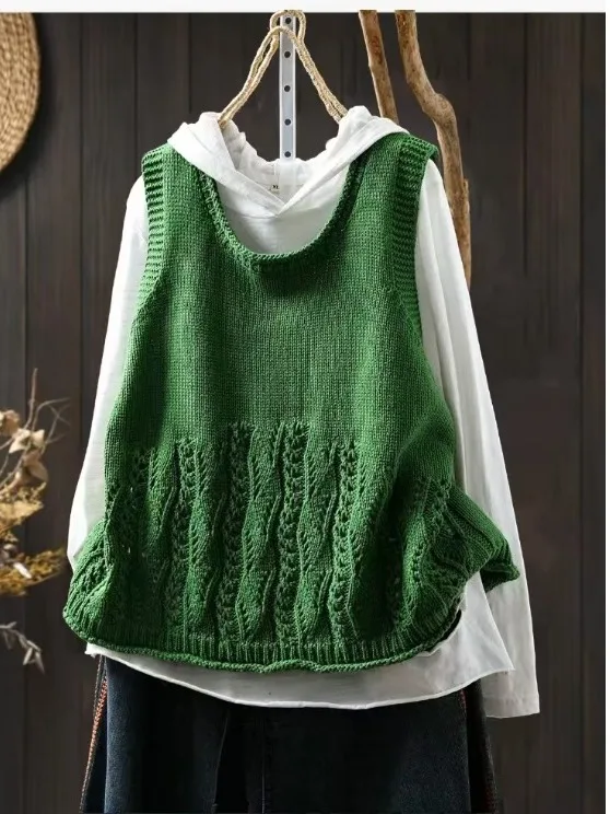 Luźna dzianinowa kamizelka bawełniana Ba, warstwowa, damska, modna, jesienna, nowa, rozmiar S-L, markowa, do pracy, okrągły dekolt.