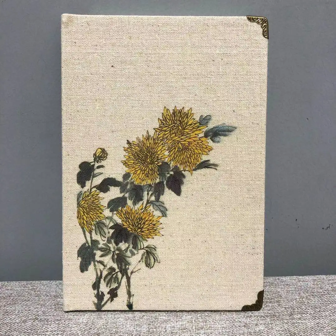 A5 Creative Product Literary Retro Diary Linen Notebook Horizontal Line Notepad Chinese Flowers Creative Gifts