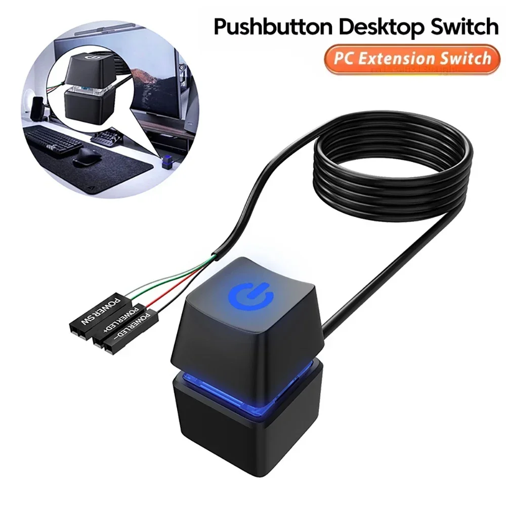 LED Light Computer External Switch Button Power Cable PC Motherboard Desktop External Start Power On/Off Button For Home Office