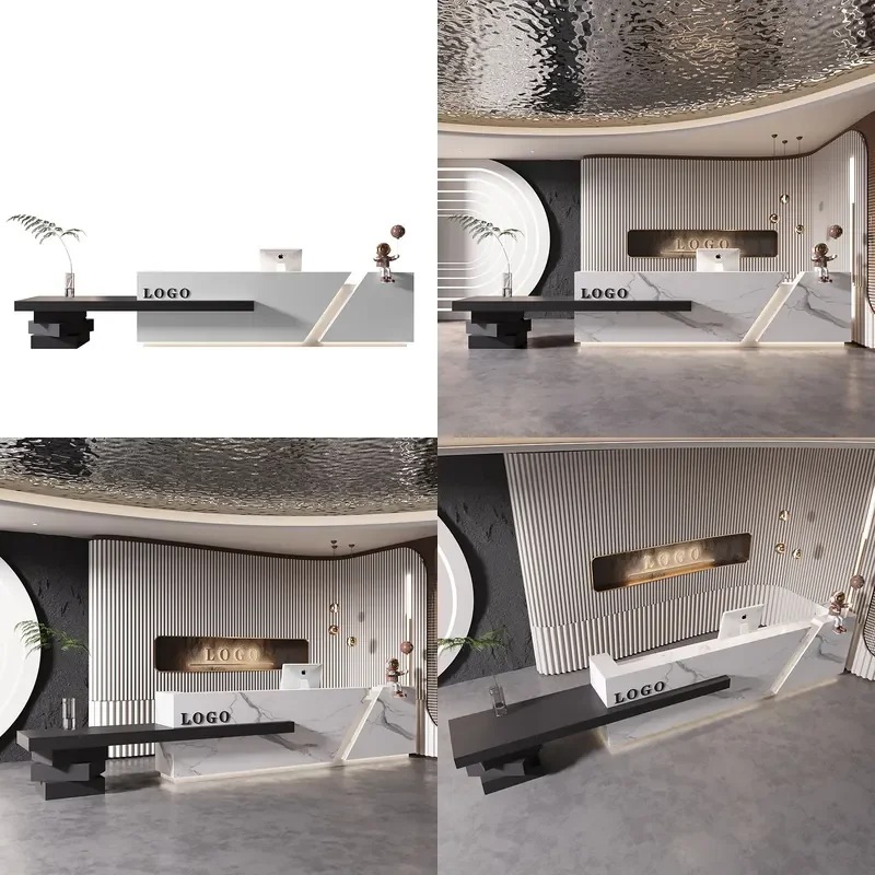 Modern Faux Marble Reception Desk Hotel Office Front Counter Bar Checkout Table Simple Design