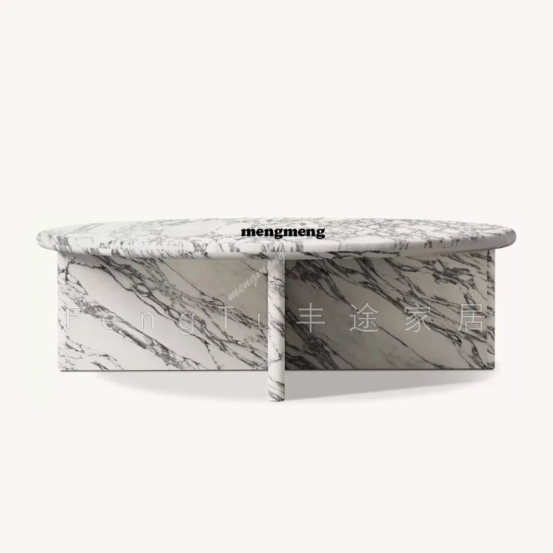Natural marble coffee table rectangular light luxury small apartment living room household travertine coffee table